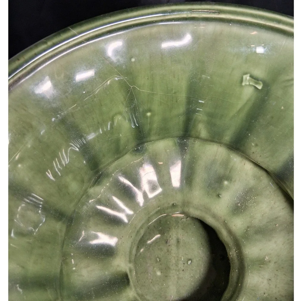 Vintage FTD Green Ceramic Pedestal Planter Urn Fluted Vase USA F-71